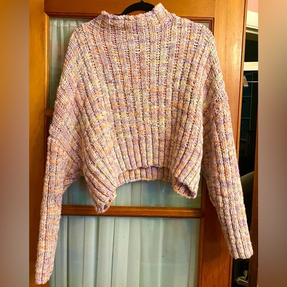 Free People Confetti Pullover Cropped Oversized snuggly Pink Sweater Size M - Picture 3 of 8